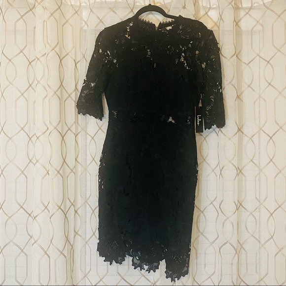 NWT LuLus Black Lace Sheath Dress, size M - Picture 4 of 5